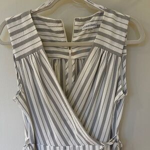 Calvin Klein Sleeveless Gray and White Wrap Dress